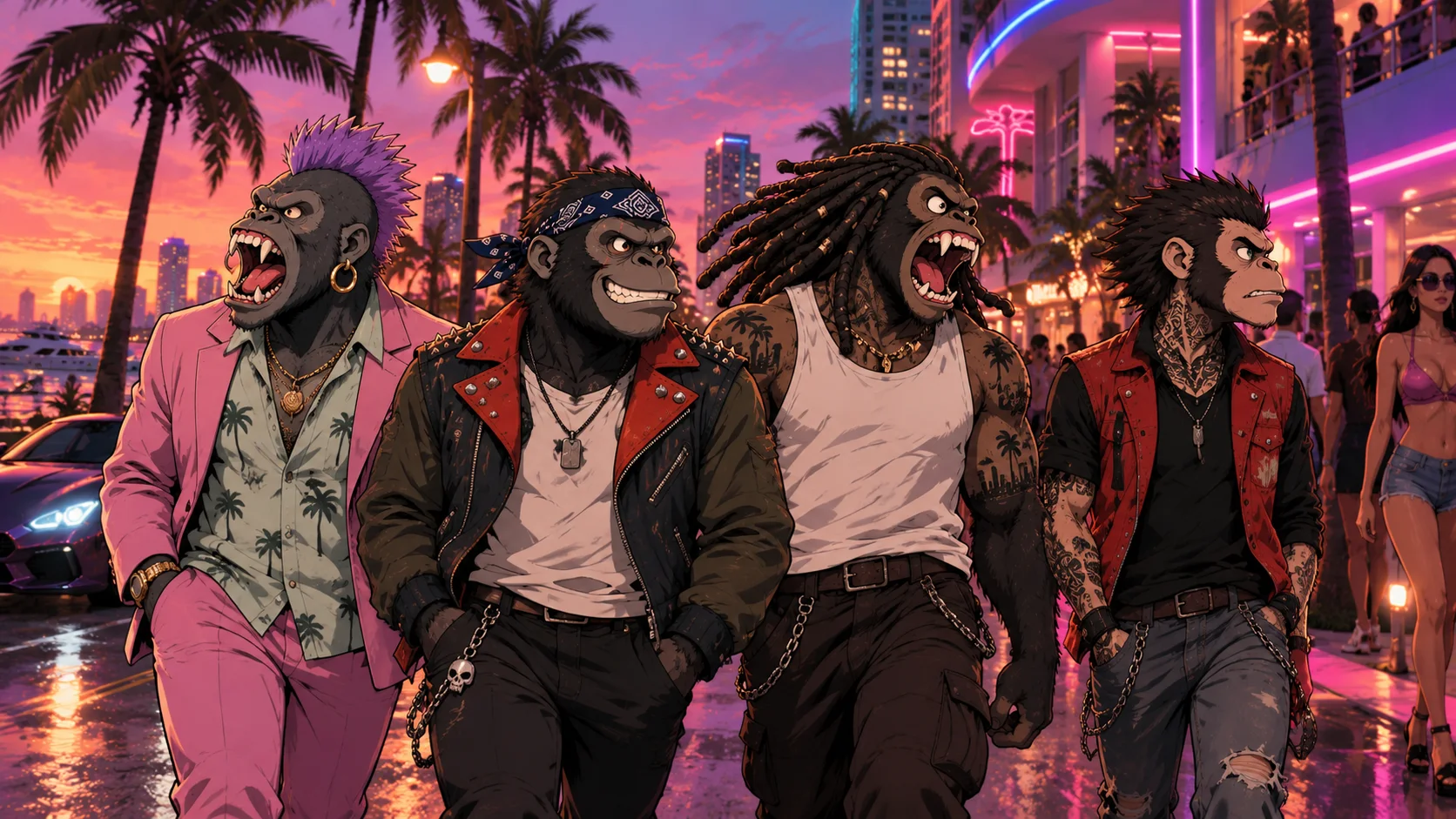 Armed Ape gang escaping through Vice Bay in a sports car